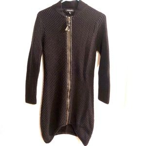 Kenneth Cole black knit zippered sweater dress with faux leather detailing, XS